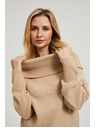 Moodo Bež džemper s preklopljenim izrezom Moodo