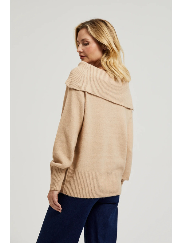 Moodo Bež džemper s preklopljenim izrezom Moodo