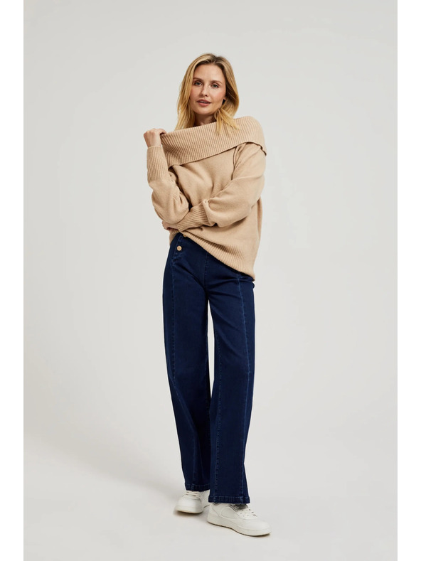 Moodo Bež džemper s preklopljenim izrezom Moodo