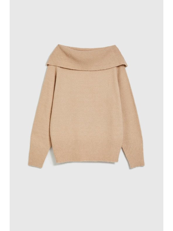 Moodo Bež džemper s preklopljenim izrezom Moodo