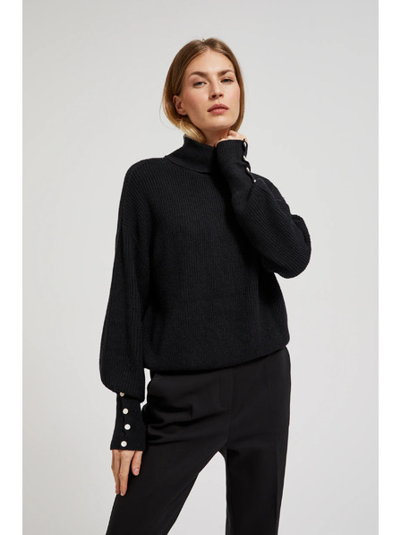 Moodo Džemper s rolkom i napuhnutim rukavima crne boje Moodo