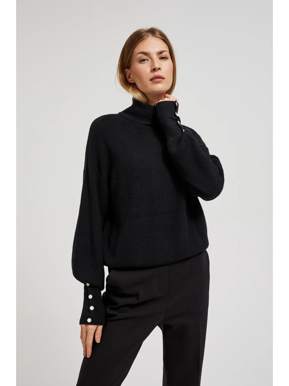 Moodo Džemper s rolkom i napuhnutim rukavima crne boje Moodo