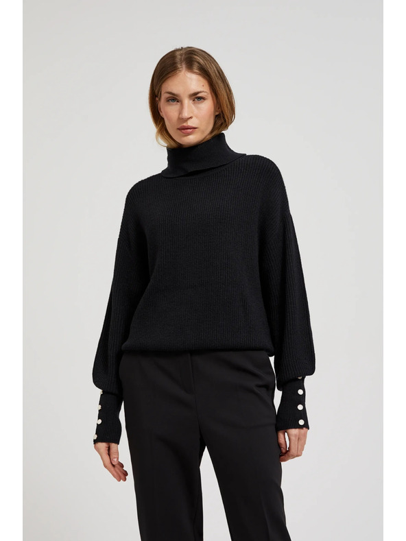 Moodo Džemper s rolkom i napuhnutim rukavima crne boje Moodo