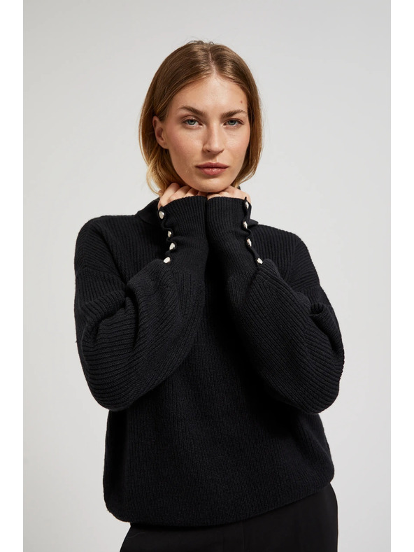 Moodo Džemper s rolkom i napuhnutim rukavima crne boje Moodo