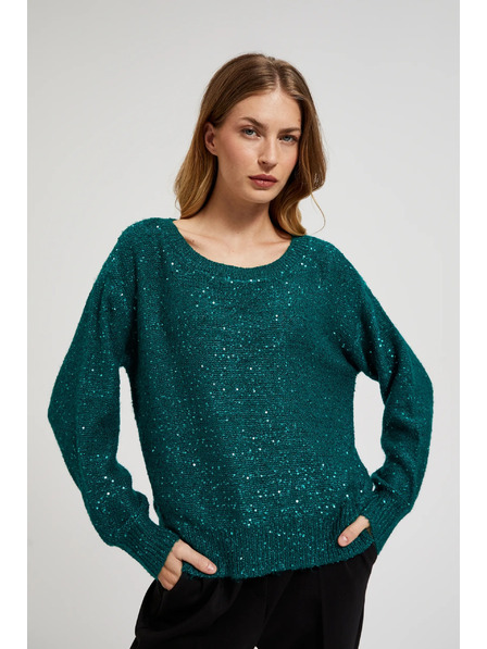 Moodo Džemper s šljokicama i okruglim izrezom zelene boje Moodo