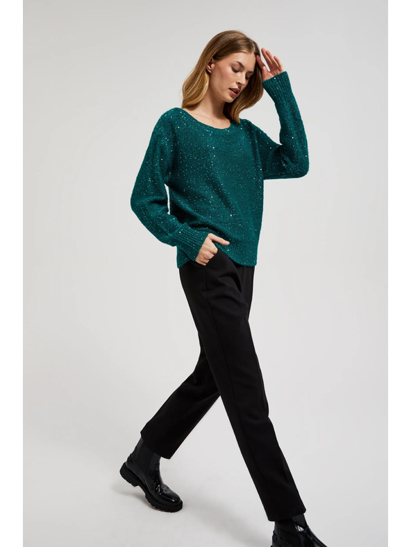 Moodo Džemper s šljokicama i okruglim izrezom zelene boje Moodo