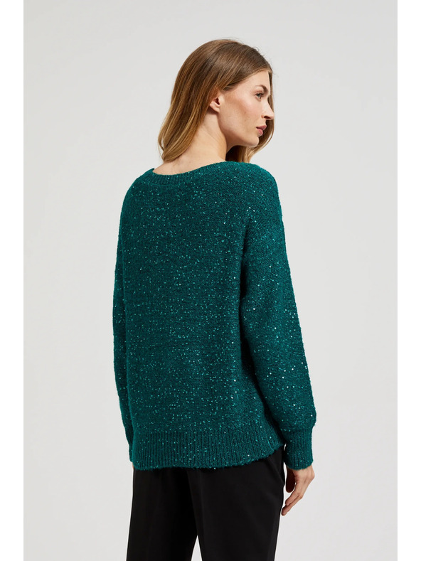 Moodo Džemper s šljokicama i okruglim izrezom zelene boje Moodo