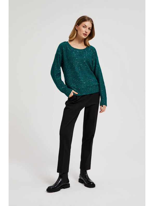 Moodo Džemper s šljokicama i okruglim izrezom zelene boje Moodo