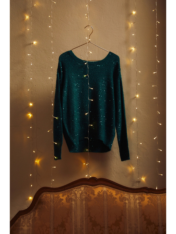 Moodo Džemper s šljokicama i okruglim izrezom zelene boje Moodo