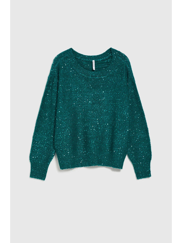 Moodo Džemper s šljokicama i okruglim izrezom zelene boje Moodo