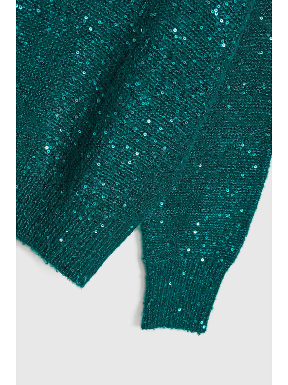 Moodo Džemper s šljokicama i okruglim izrezom zelene boje Moodo