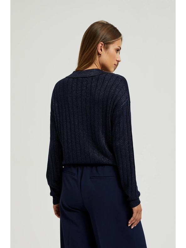 Moodo Džemper s ovratnikom i metalnom niti tamno plave boje Moodo