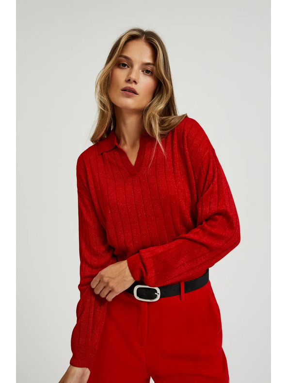 Moodo Džemper s ovratnikom i metalnom niti crvene boje Moodo