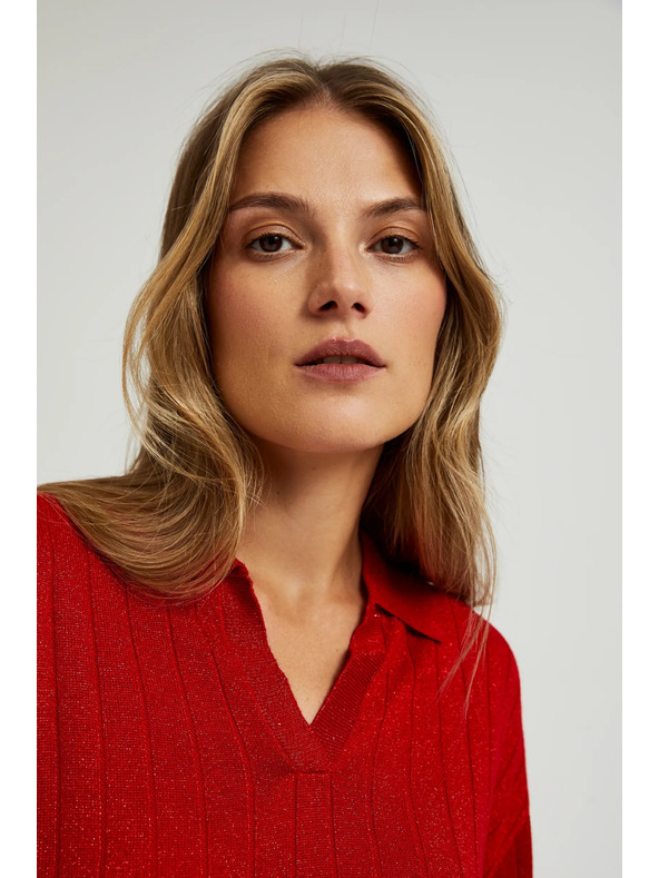 Moodo Džemper s ovratnikom i metalnom niti crvene boje Moodo