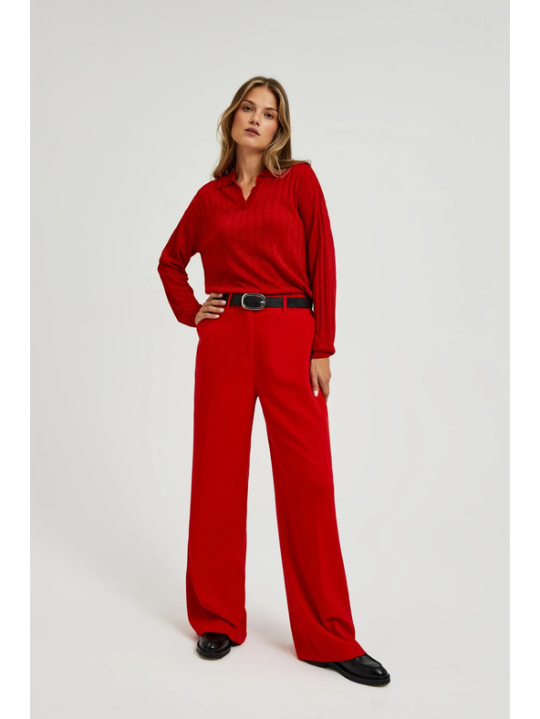 Moodo Džemper s ovratnikom i metalnom niti crvene boje Moodo