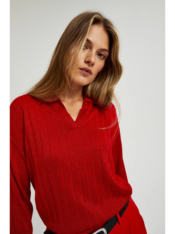 Moodo Džemper s ovratnikom i metalnom niti crvene boje Moodo