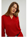 Moodo Džemper s ovratnikom i metalnom niti crvene boje Moodo