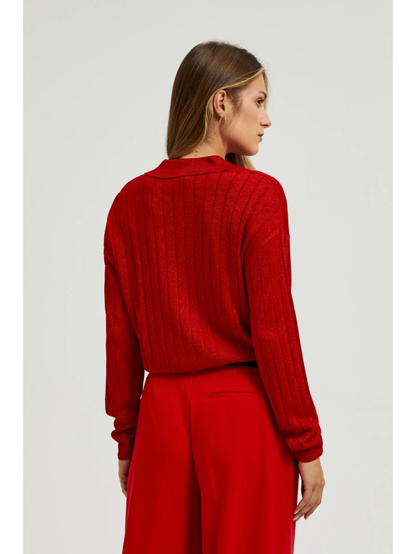Moodo Džemper s ovratnikom i metalnom niti crvene boje Moodo