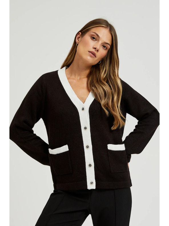 Moodo Crni kardigan s ukrasnim gumbima i dugim rukavima Moodo
