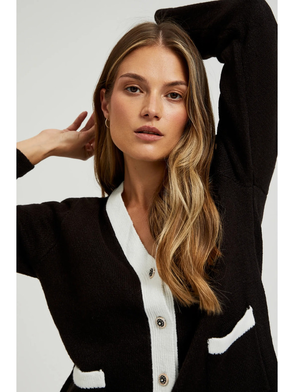 Moodo Crni kardigan s ukrasnim gumbima i dugim rukavima Moodo