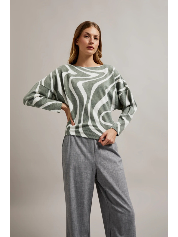 Moodo Bluza s geometrijskim uzorkom i dugim rukavima maslinasta Moodo