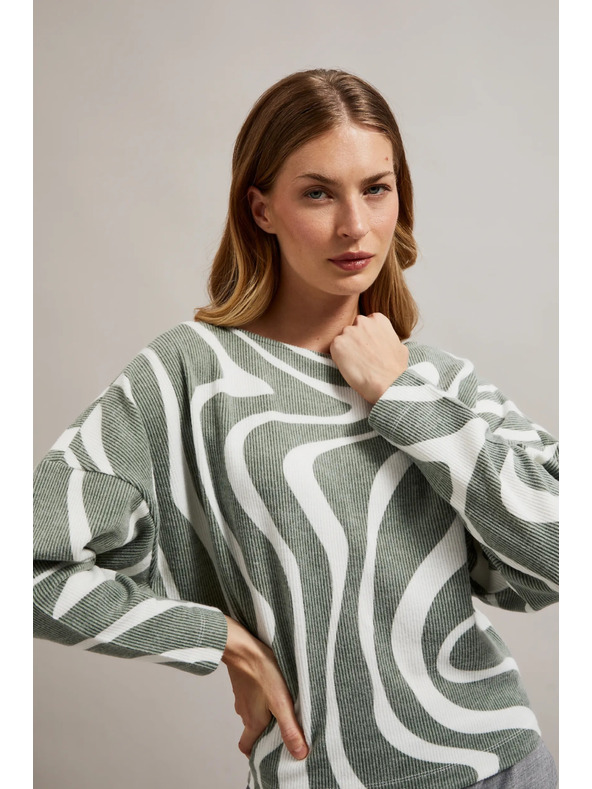 Moodo Bluza s geometrijskim uzorkom i dugim rukavima maslinasta Moodo
