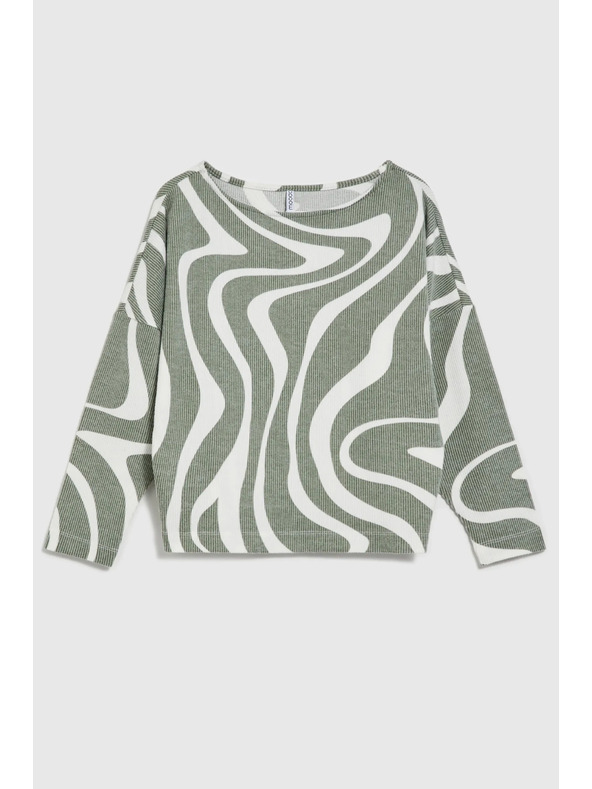 Moodo Bluza s geometrijskim uzorkom i dugim rukavima maslinasta Moodo