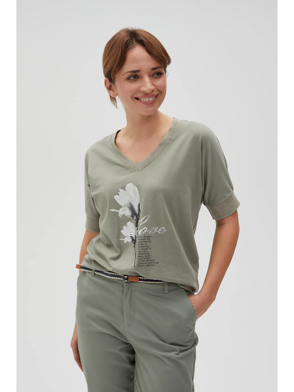 Moodo Pamučna bluza s printom maslinasta Moodo