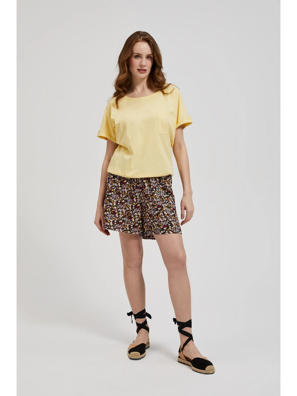 Moodo Žuta majica s džepom i nabiranim rukavima Moodo