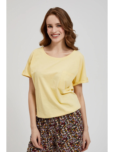 Moodo Žuta majica s džepom i nabiranim rukavima Moodo