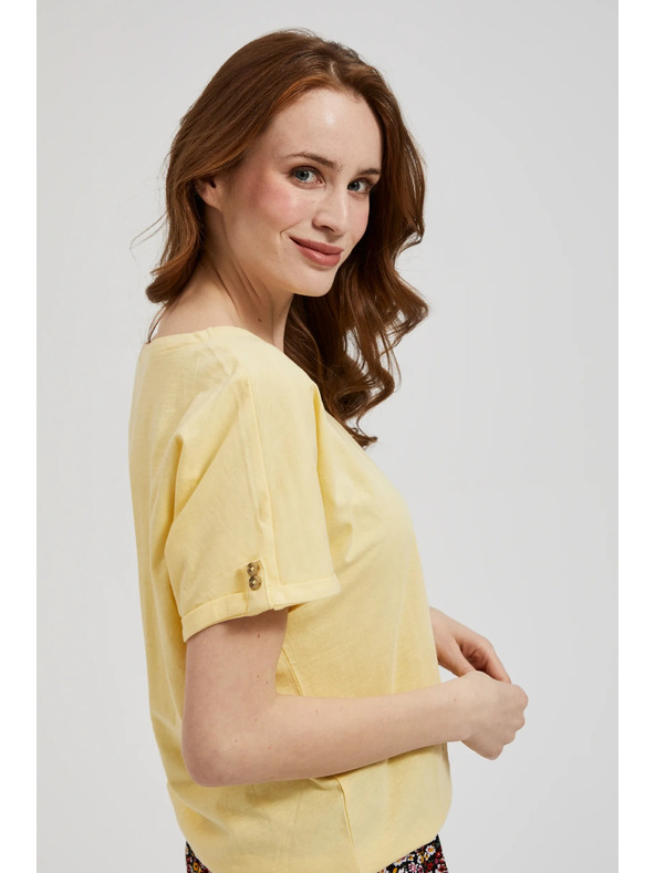Moodo Žuta majica s džepom i nabiranim rukavima Moodo