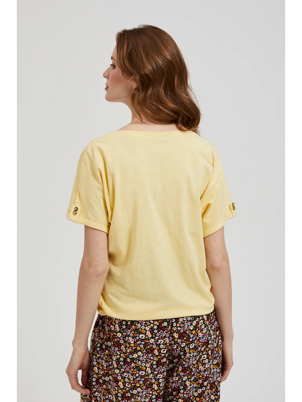 Moodo Žuta majica s džepom i nabiranim rukavima Moodo