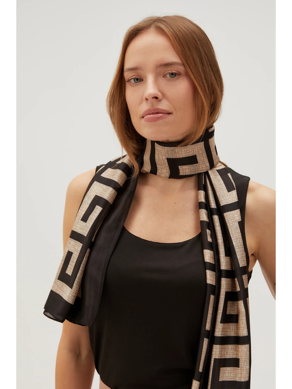 Moodo Bež-crni ženski Moodo šal s uzorkom