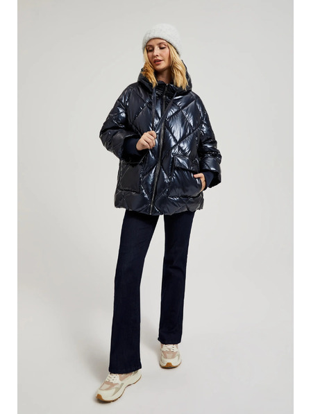 Moodo Prošivena metalna jakna s kapuljačom tamno plava Moodo