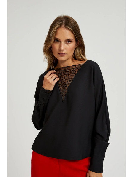 Moodo Crna bluza s ručno prišivenim perlicama na izrezu Moodo