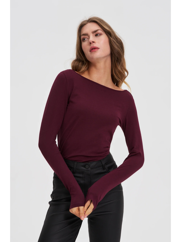Moodo Prilegajuća bluza s dugim rukavima vinska Moodo