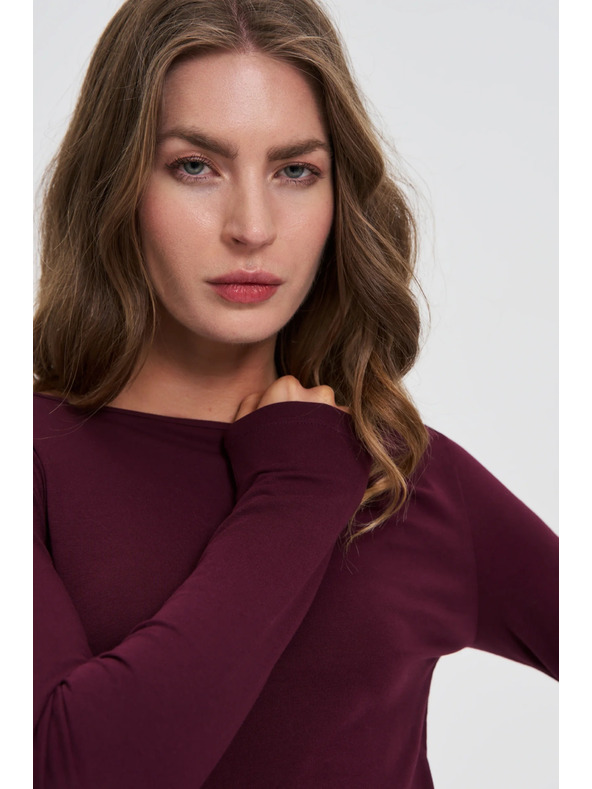 Moodo Prilegajuća bluza s dugim rukavima vinska Moodo