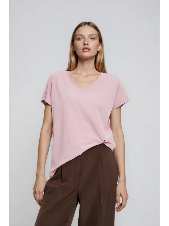 Moodo Pamučna majica s V izrezom svjetlo ružičaste Moodo