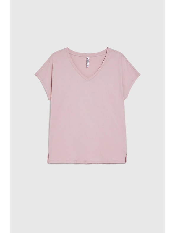 Moodo Pamučna majica s V izrezom svjetlo ružičaste Moodo
