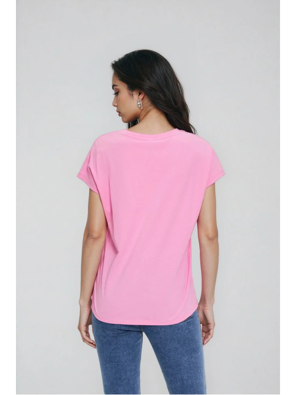 Moodo Pamučna majica s V izrezom ružičaste Moodo