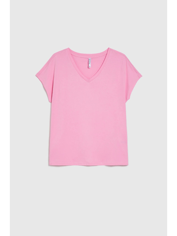 Moodo Pamučna majica s V izrezom ružičaste Moodo