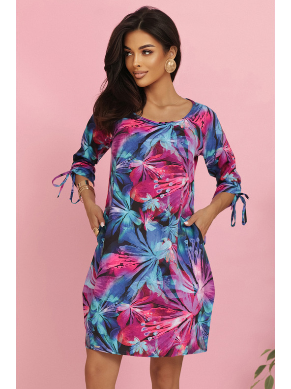 numoco Udobne oversized haljine s vezivanjem na rukavima - šareno cvijeće