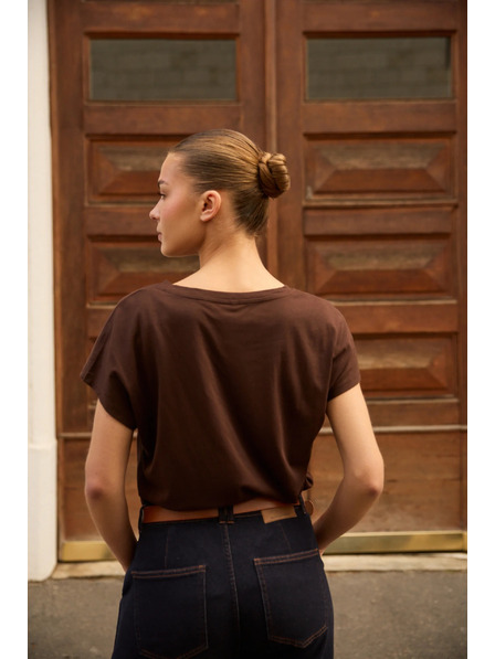 Moodo Pamučna majica sa V izrezom smeđa Moodo