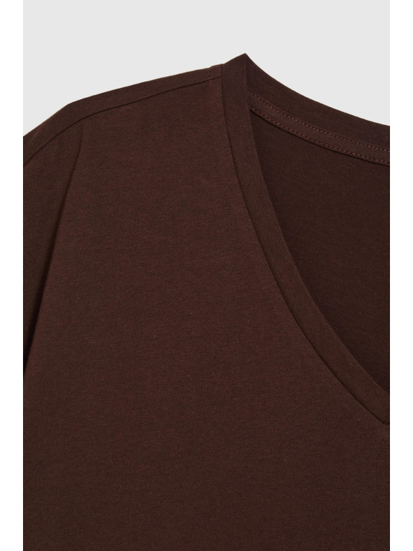 Moodo Pamučna majica sa V izrezom smeđa Moodo