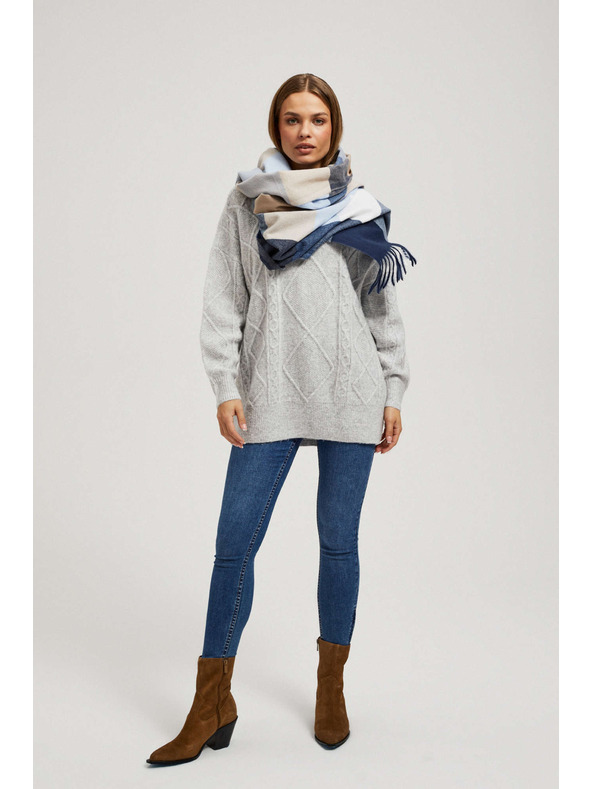 Moodo Tamno plavi šal sa šahovskom prugom i resama Moodo