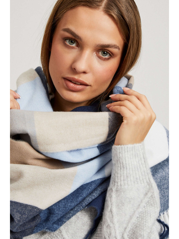 Moodo Tamno plavi šal sa šahovskom prugom i resama Moodo