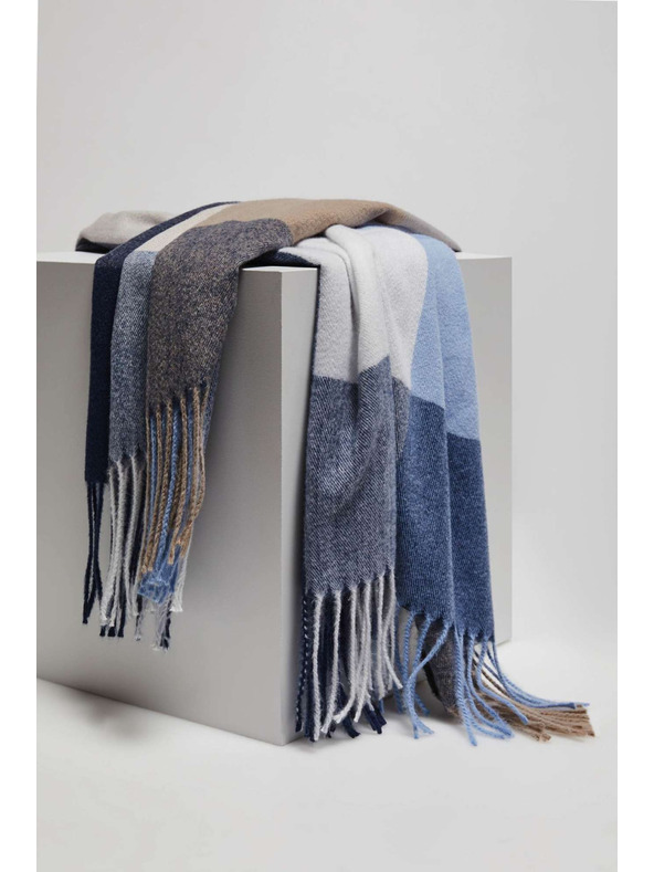 Moodo Tamno plavi šal sa šahovskom prugom i resama Moodo