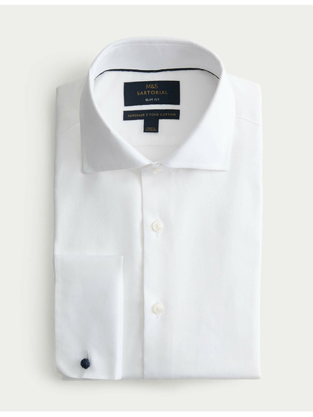 Marks & Spencer Marks & Spencer bijela uska košulja od pamučnog kepera s duplim manšetama