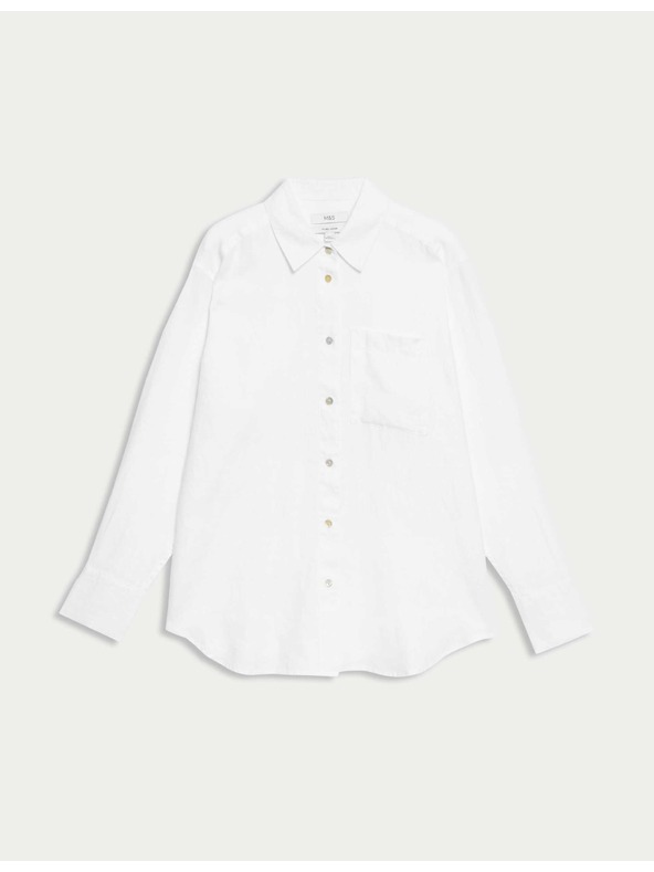 Marks & Spencer Oversized košulja u stilu Girlfriend s ovratnikom, od čistog lana Marks & Spencer bijela
