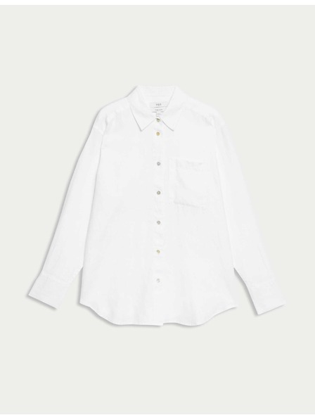 Marks & Spencer Oversized košulja u stilu Girlfriend s ovratnikom, od čistog lana Marks & Spencer bijela